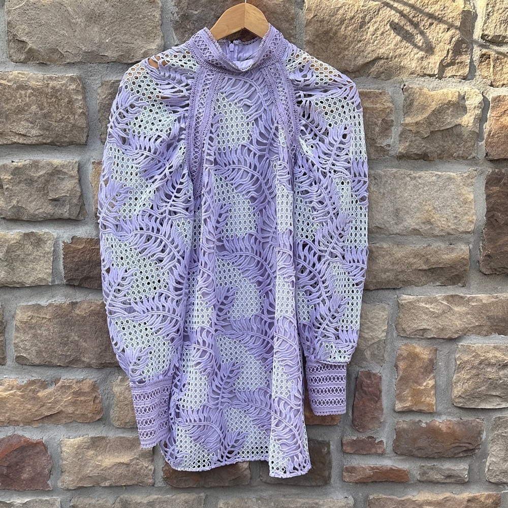 ASOS Lavender and White Long Sleeve Crochet Dress